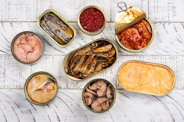 Canned fish and seafood in cans