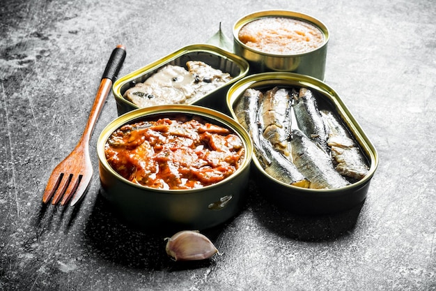 ブリキ缶の缶詰の魚