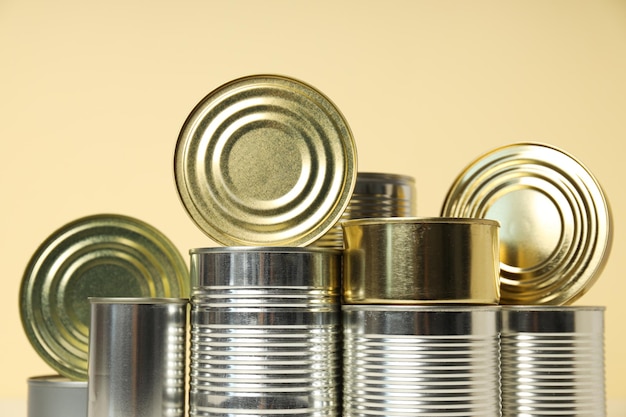 Canned food in blank metal jars concept of canned food