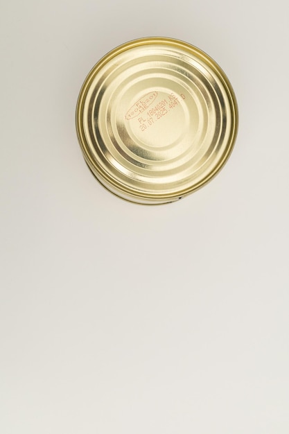 Canned food in a tin on a white background