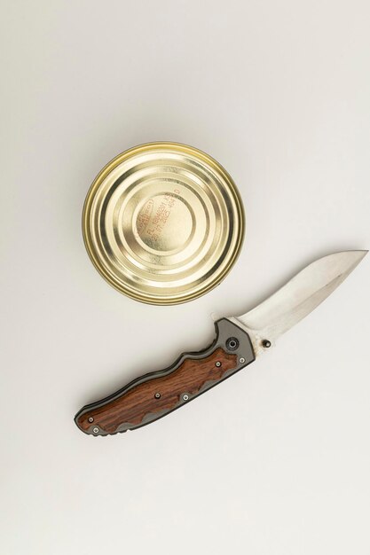 Canned food in a tin on a white background