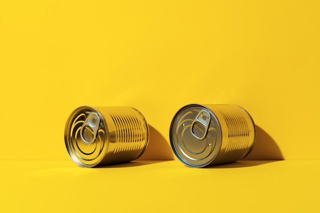 Canned food tin on yellow background