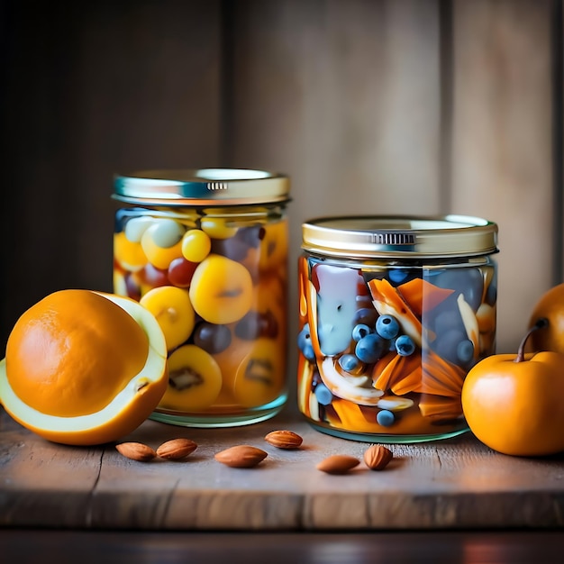 Canned fruit in The kitchen table Food Photography