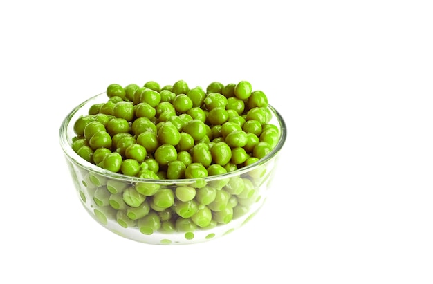 Canned green pea in the glass bowl