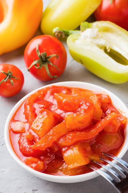 Canned Lecho from the peppers and tomatoes, harvesting for the winter