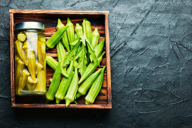 Canned okra in jars