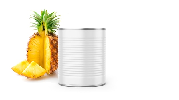 Canned Pineapple Mockup Isolated on White Background