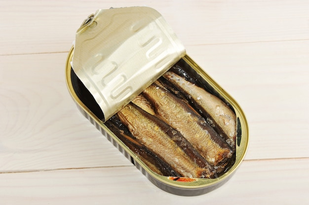 Canned sprats in a tin