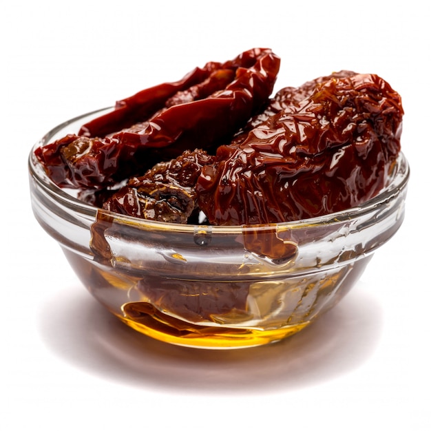 Canned Sundried or dried tomato halves in glass bowl