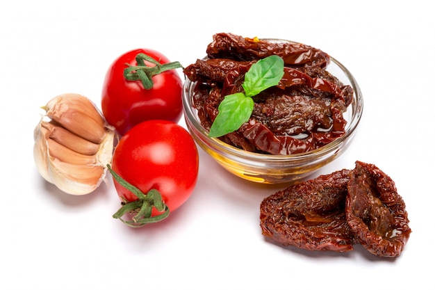 Canned Sundried or dried tomato halves in glass bowl