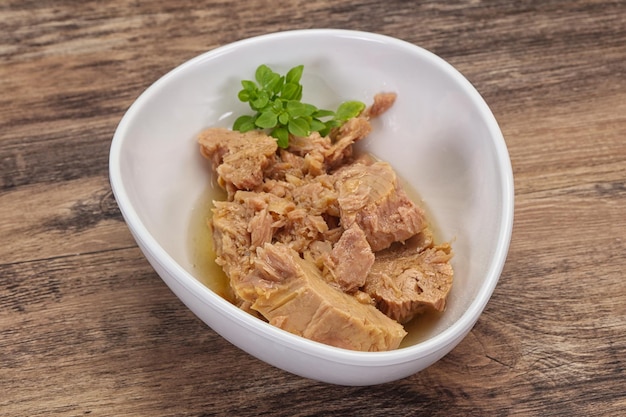 Canned tuna fish in the bowl