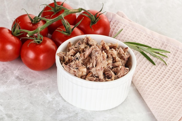 Canned tuna fish for salad in the bowl