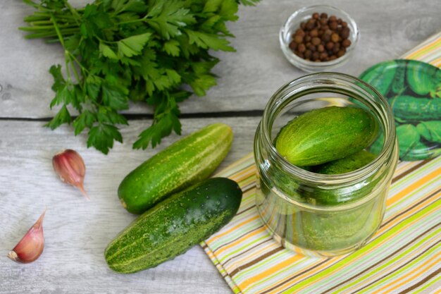 Canning of vegetables with parsley, garlic and spices