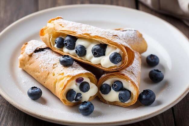 Foto cannoli met roomvulling en bosbessen