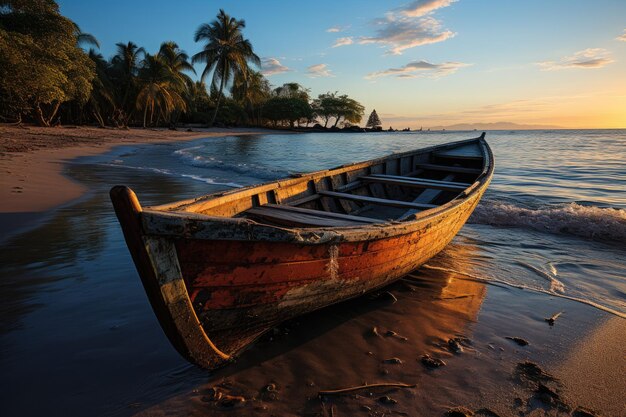Canoa wacht geïsoleerd strand op handen zijnde reis generatieve IA