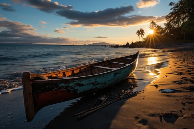 Canoa wacht geïsoleerd strand op handen zijnde reis generatieve IA
