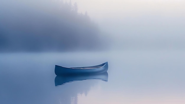 Photo canoe on a misty lake at dawn