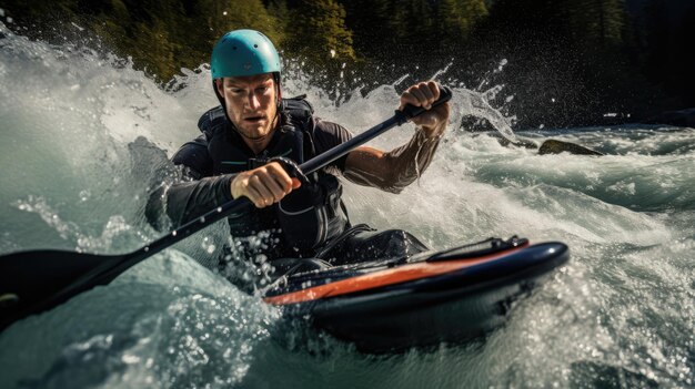 Canoeist's turn water swirls paddle