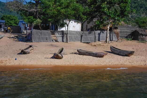 Photo canoes on lake malawi