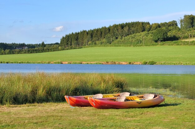 Canoes in lake