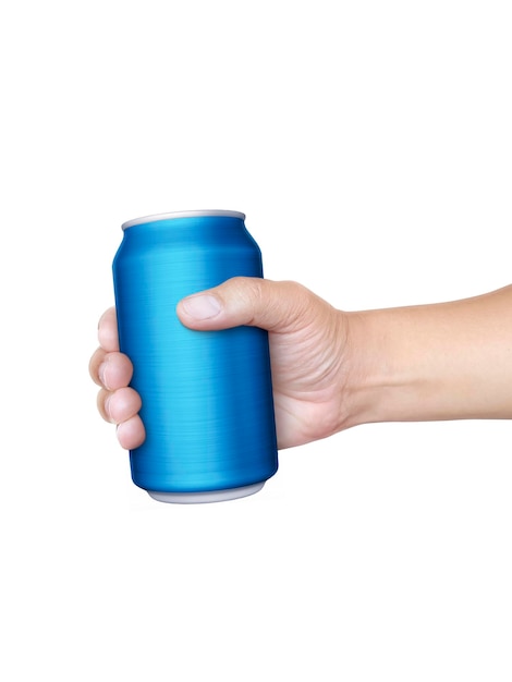 Photo cans aluminum of on hand isolated on a white background