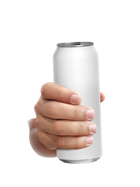 Cans aluminum of on hand isolated on a white background