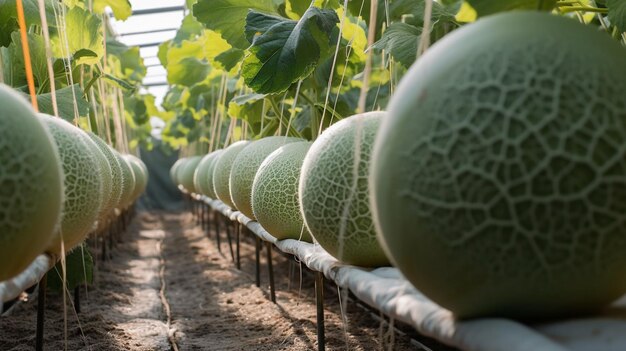 Photo cantaloupe on a farm in a greenhouse