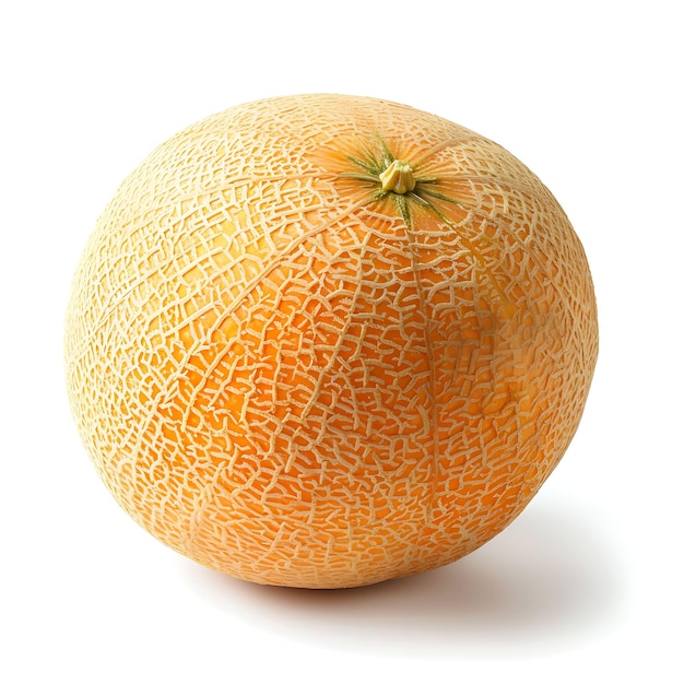 Photo cantaloupe fruit with round shape and orange yellow color sw isolated clipart on white bg photo