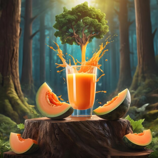 cantaloupe juice Podium in forest