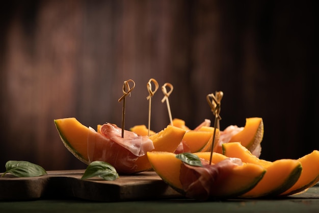 Melone cantalupo con prosciutto un antipasto tradizionale