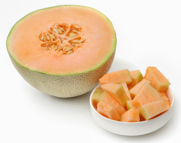 cantaloupe or rockmelon over white background