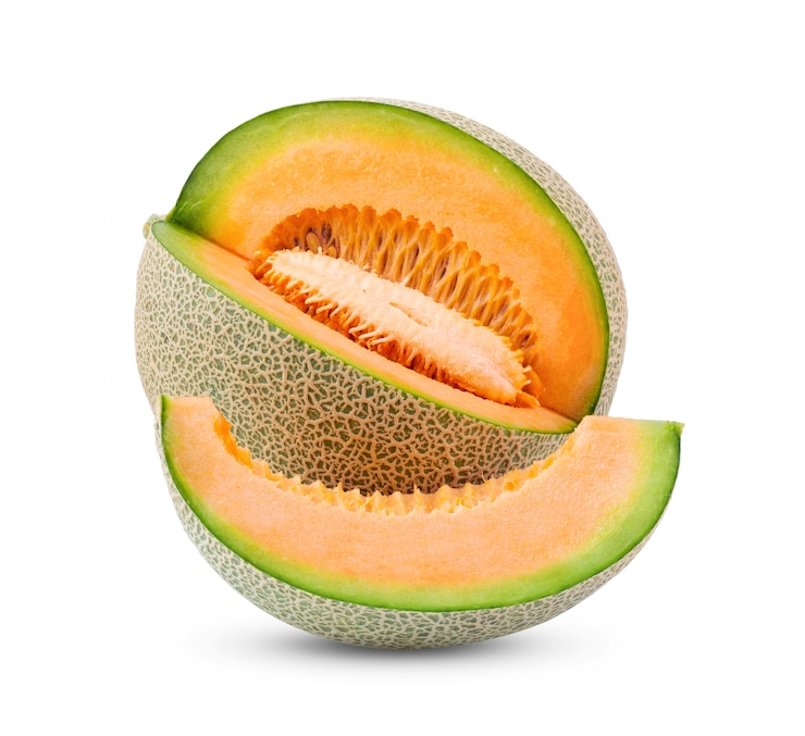Photo cantaloupe with seeds on white wall