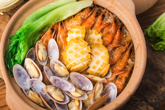 Cantonese style seafood rice pot