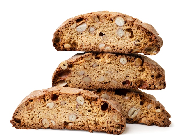 Photo cantuccini cookies closeup on a white background isolated