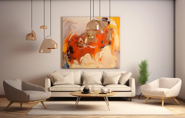 Canva Frame mockup Minimaal scandi boho interieur modern interieur beige toon met sofa