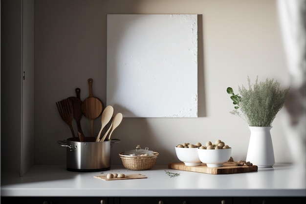 Foto canvas aan de muur gebruikt voor mockups generatieve ai