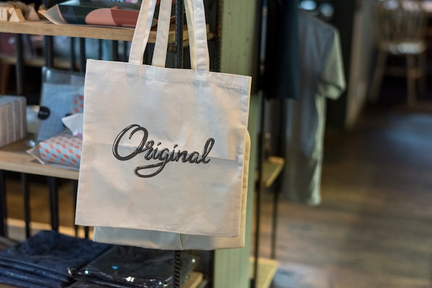 Canvas bag in a shop mockup