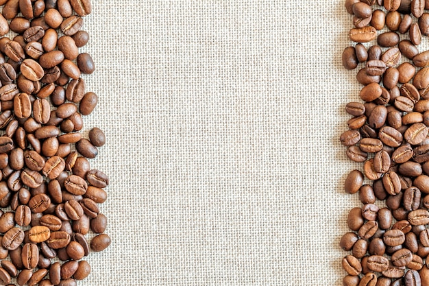 Canvas and coffee beans background.