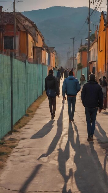 Canvas hek in een straat met mensen die lopen