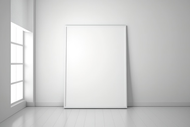 Canvas mockup blank poster on wall white room