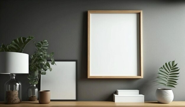 Canvas mockup in modern interieur leeg wit frame aan de muur van woonkamer Generative Ai