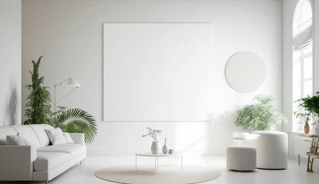 Canvas mockup in minimalist interior Ai generative