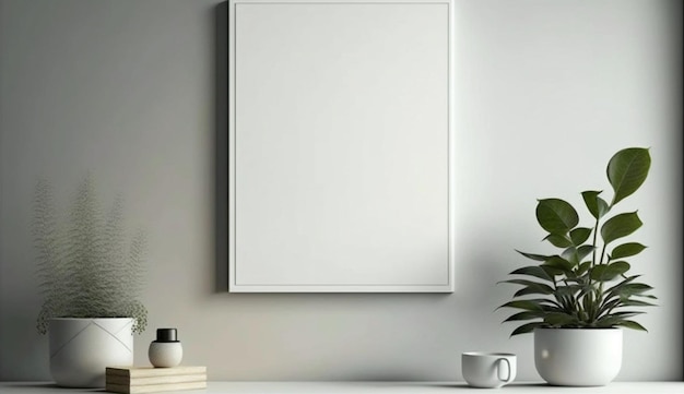 Canvas mockup in modern interior blank white frame on the wall of living room Generative Ai