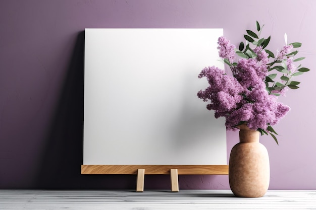 Canvas mockup with purple flower in a vase