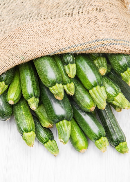 Canvas sack full of zucchini