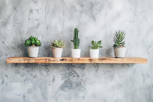 Canvas wall art on a wooden shelf with cactus