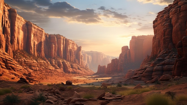 Canyon landscape at sunrise