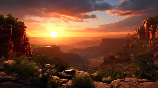 Canyon landscape at sunrise