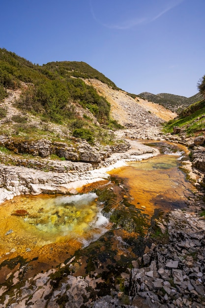 アルバニアの山の川の峡谷