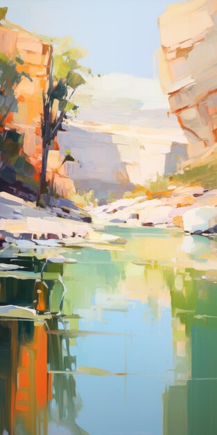 Canyon Rim Translucent Water And Serene Visuals In Josef Kote Style